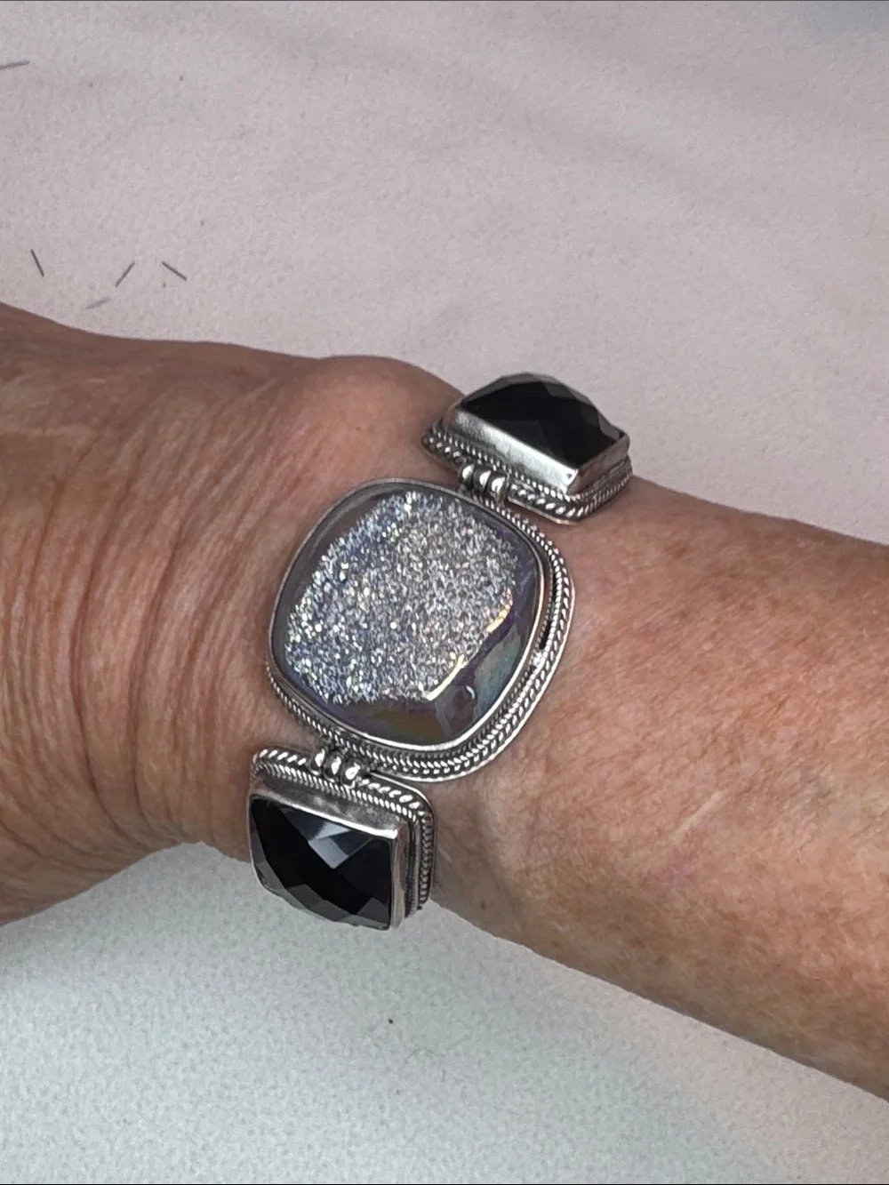 Sterling silver black agates and  Druzy Bracelet